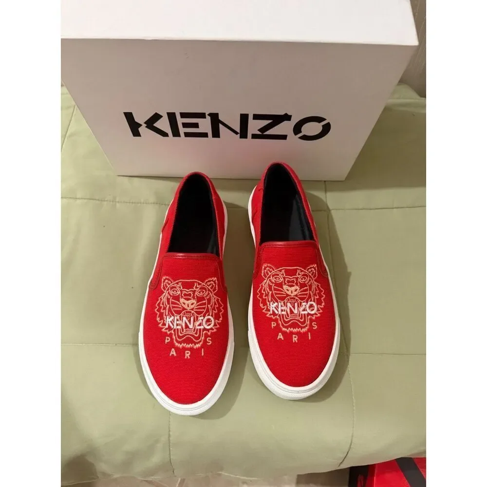 Kenzo K-Skate Tiger Embroidered Red White Women Slip On Sz 36 US5